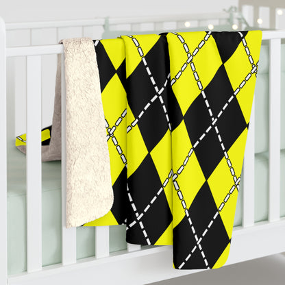 Yellow, Black Retro Argyle Blanket Throw