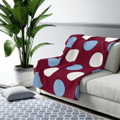 Claret, Blue, White Retro Polka Blanket Throw