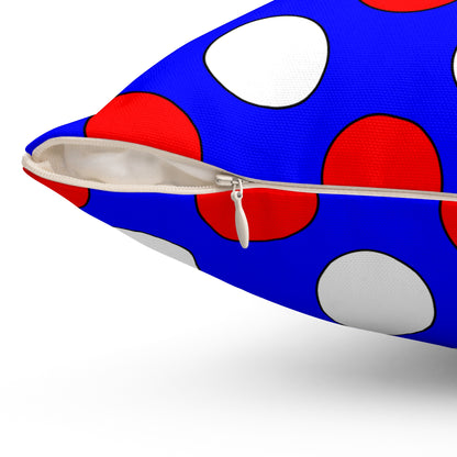 Blue, White, Red Retro Polka Dots Cushion Pillow