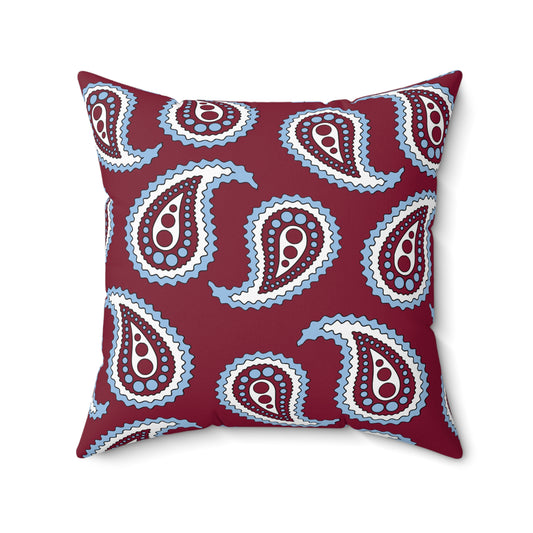 Claret, Blue, White Retro Paisley Cushion Pillow
