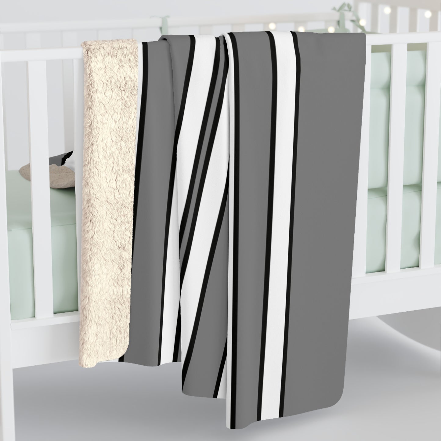 Grey, White Retro Stripes Blanket Throw