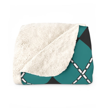 Teal, Black Retro Argyle Blanket Throw