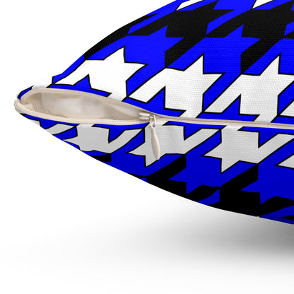 Blue, Black, White Retro Houndstooth Cushion Pillow