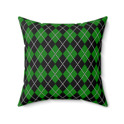 Green, Black Retro Argyle Cushion Pillow