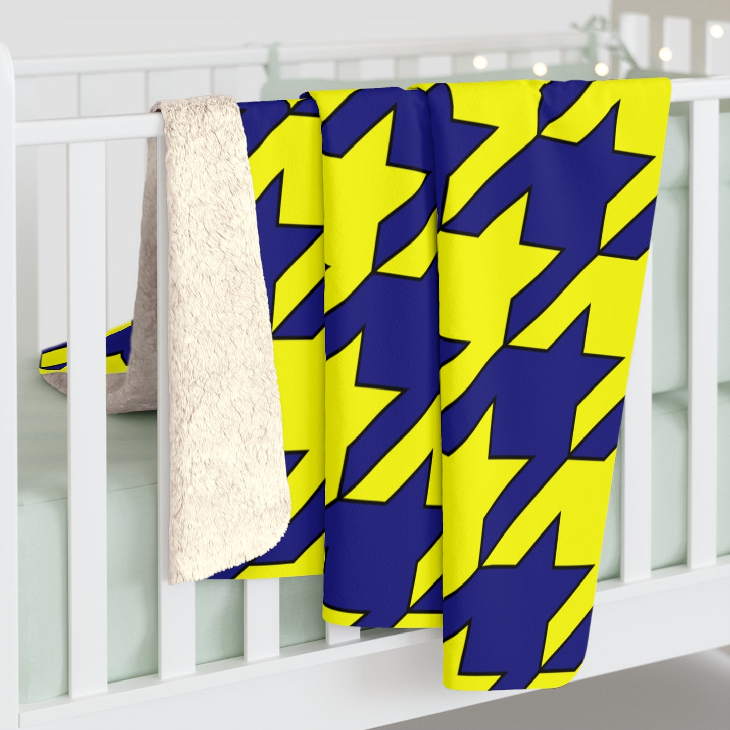 Navy Blue, Yellow Retro Houndstooth Blanket Throw