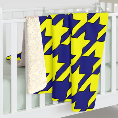 Navy Blue, Yellow Retro Houndstooth Blanket Throw