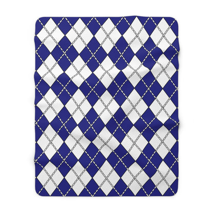 Navy Blue, White Retro Argyle Blanket Throw