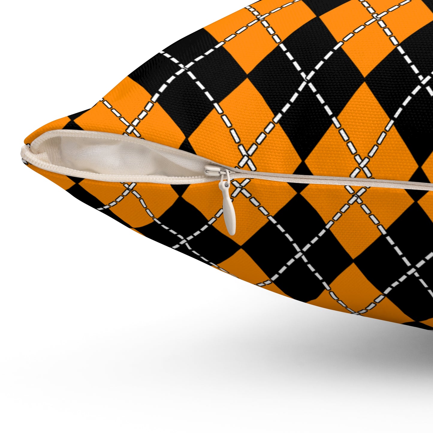Dark Orange, Black Retro Argyle Cushion Pillow