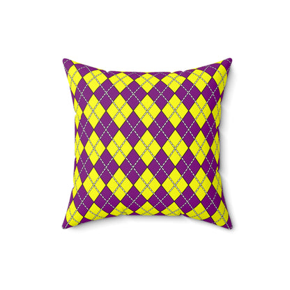 Purple, Yellow Retro Argyle Cushion Pillow