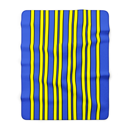 Royal Blue, Yellow Retro Stripes Blanket Throw