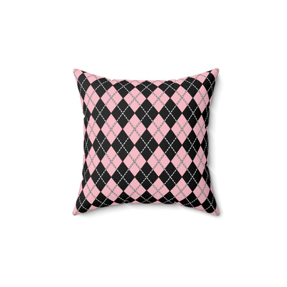 Pink, Black Retro Argyle Cushion Pillow