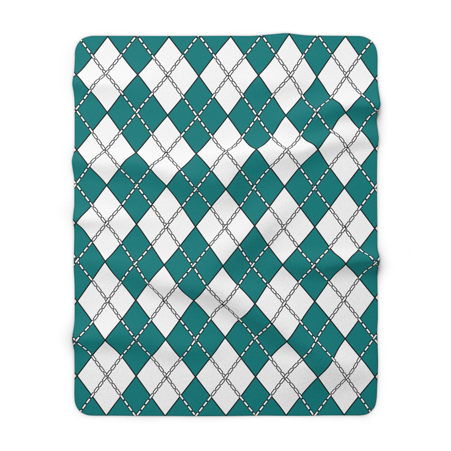 Teal, White Retro Argyle Blanket Throw