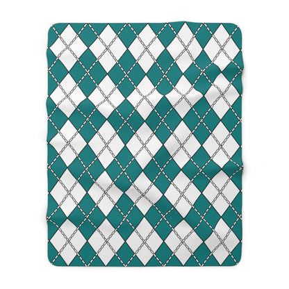 Teal, White Retro Argyle Blanket Throw