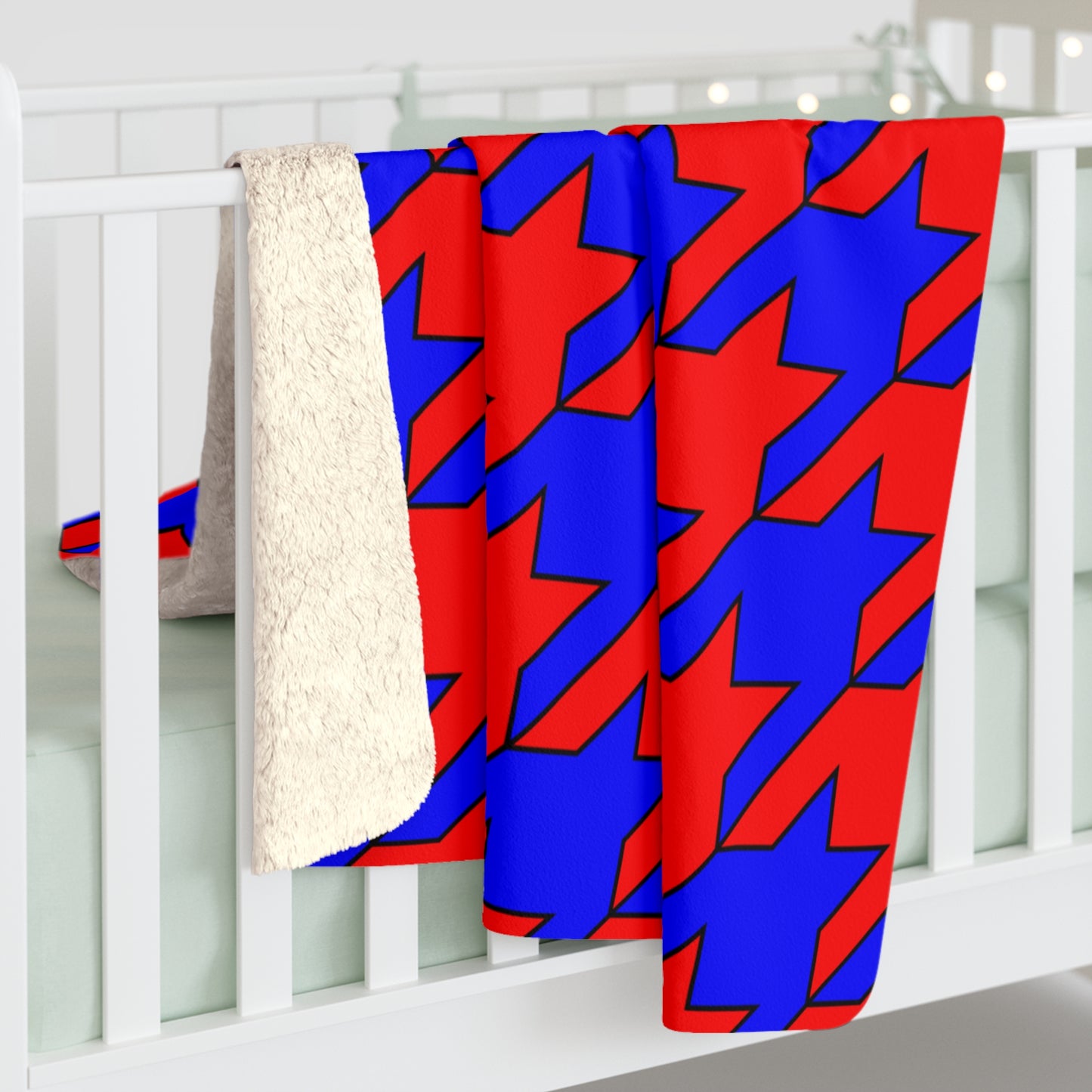Blue, Red Retro Houndstooth Blanket Throw
