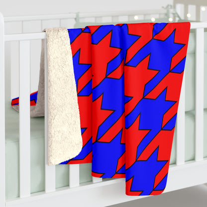 Blue, Red Retro Houndstooth Blanket Throw