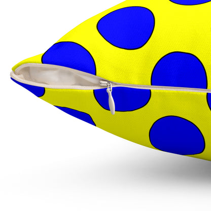Yellow, Blue Retro Polka Dots Cushion Pillow