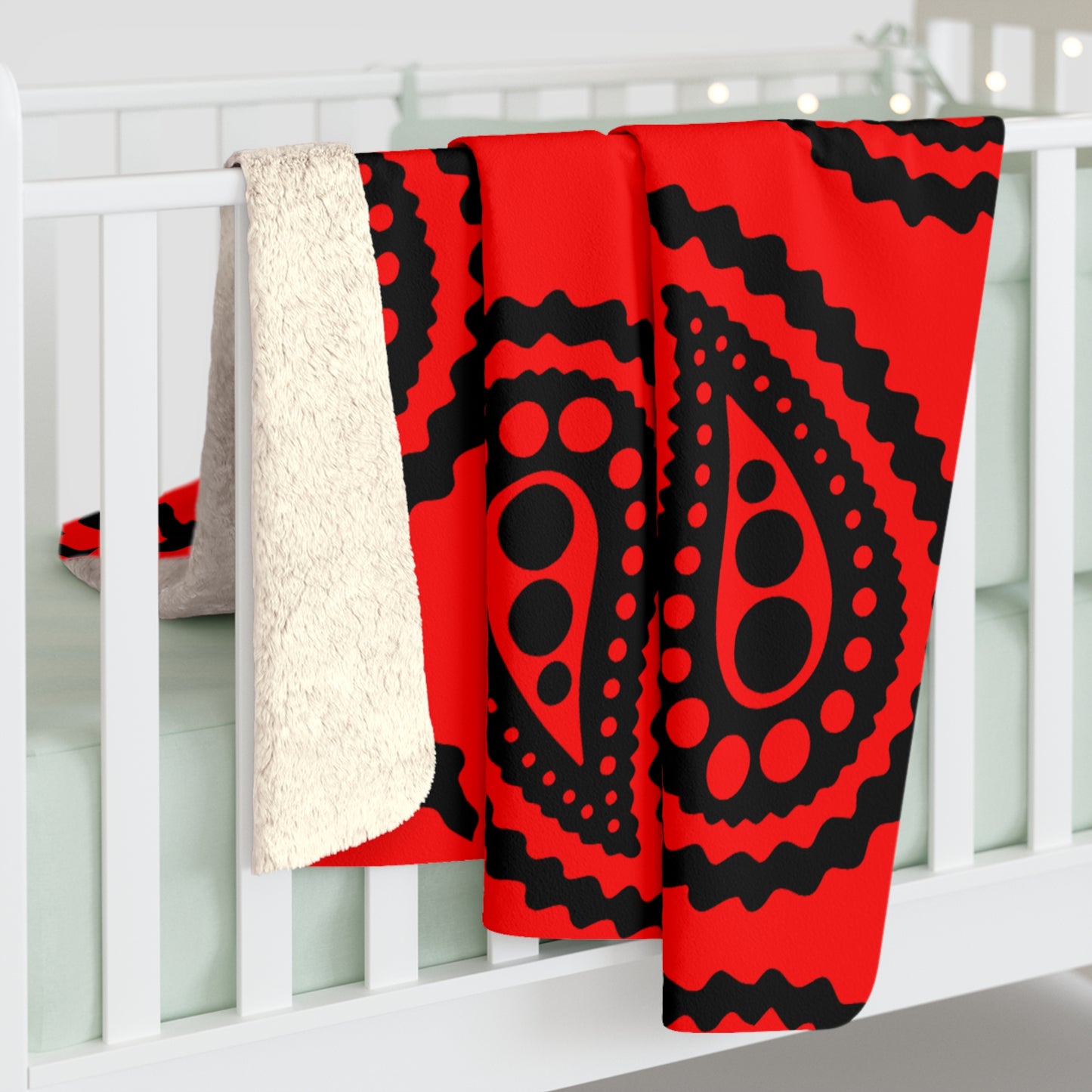 Red, Black Retro Paisley Blanket Throw