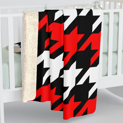 Black, White, Red Retro Houndstooth Blanket Throw