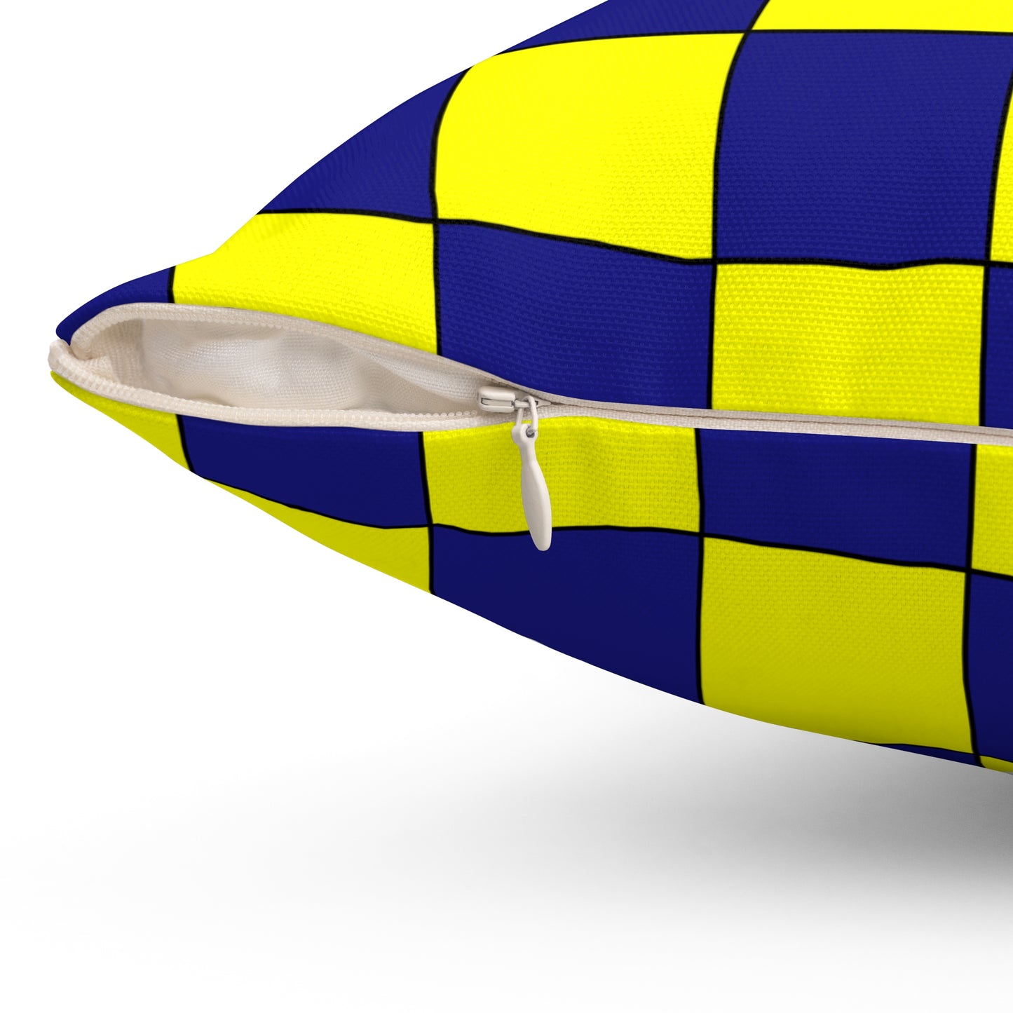 Navy Blue, Yellow Retro Check Cushion Pillow