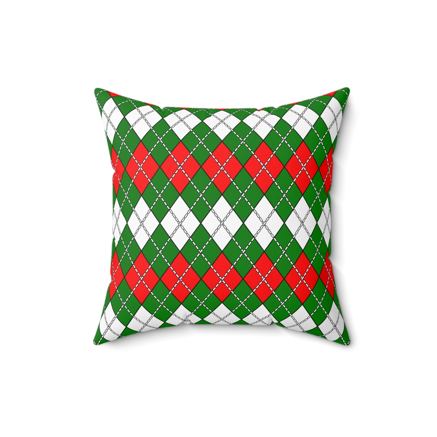 Green, White, Red Retro Argyle Cushion Pillow