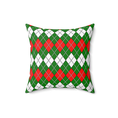 Green, White, Red Retro Argyle Cushion Pillow