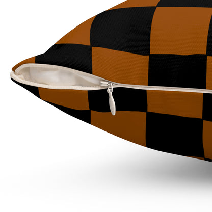 Brown, Black Retro Check Cushion Pillow