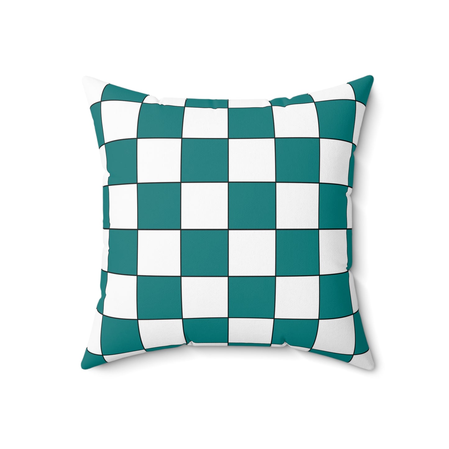 Teal, White Retro Check Cushion Pillow