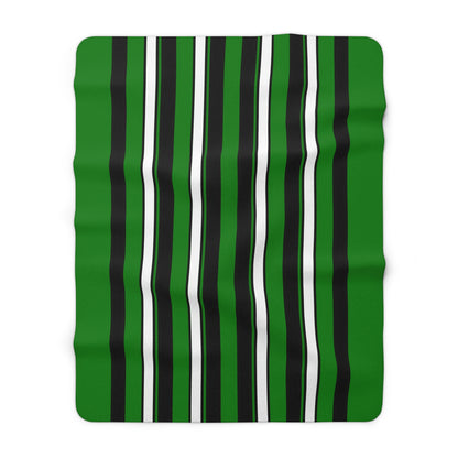 Green, Black, White Retro Stripes Blanket Throw