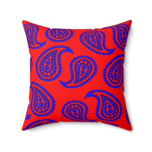 Red, Blue Retro Paisley Cushion Pillow