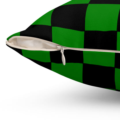 Green, Black Retro Check Cushion Pillow