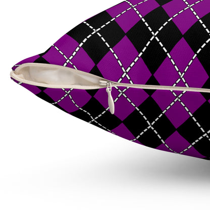 Purple, Black Retro Argyle Cushion Pillow