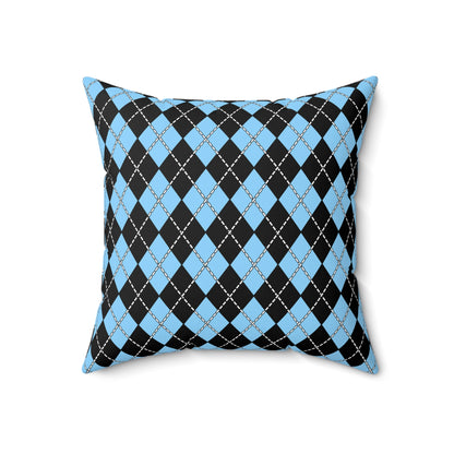 Light Blue, Black Retro Argyle Cushion Pillow