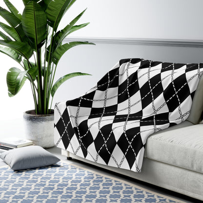 White, Black Retro Argyle Blanket Throw