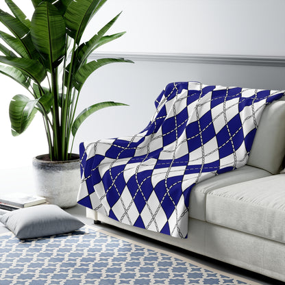 Navy Blue, White Retro Argyle Blanket Throw