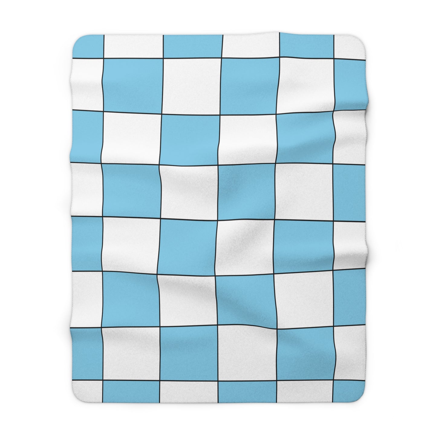Sky Blue, White Retro Check Blanket Throw