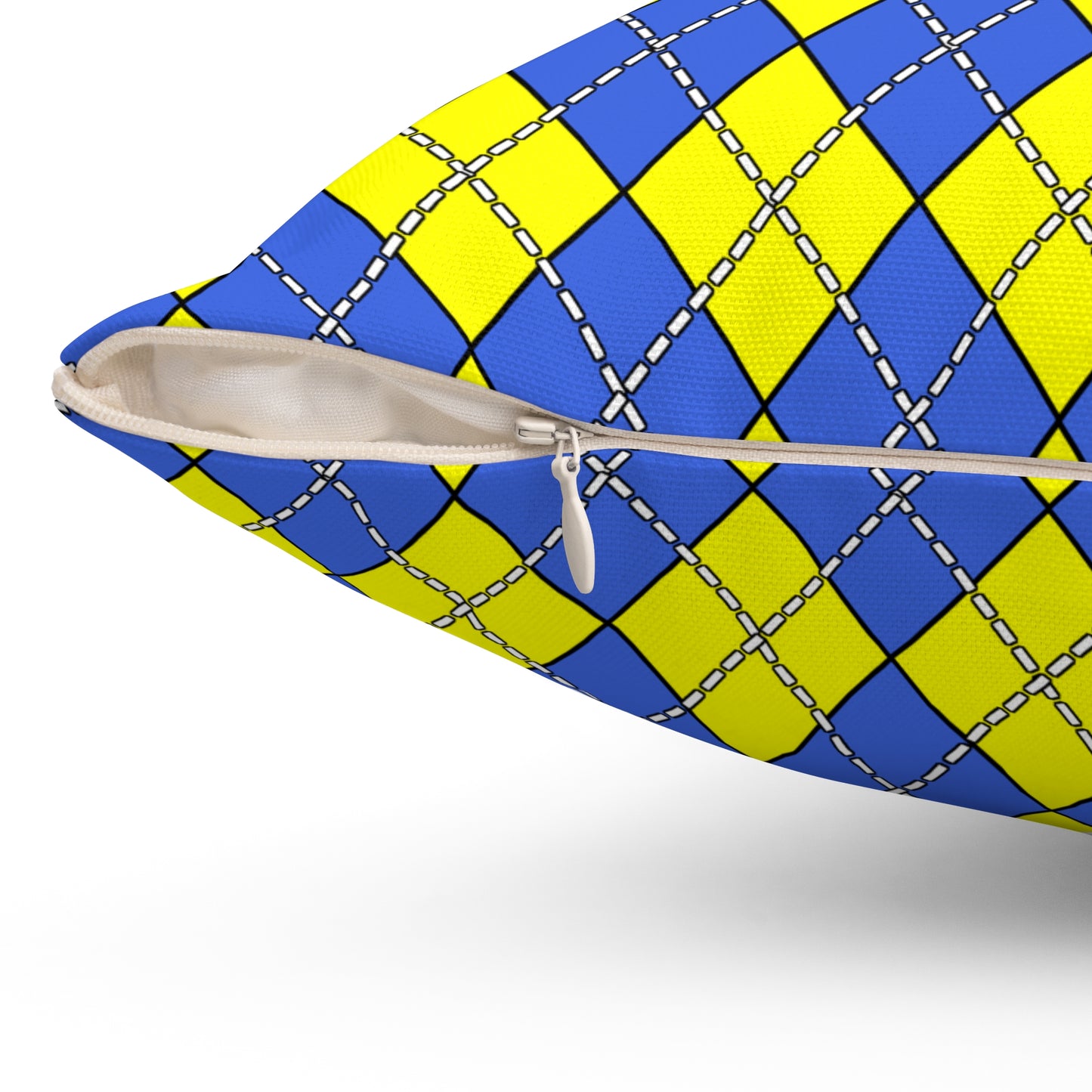 Royal Blue, Yellow Retro Argyle Cushion Pillow