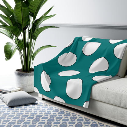 Teal, White Retro Polka Dots Blanket Throw