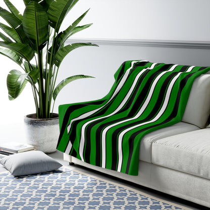 Green, Black, White Retro Stripes Blanket Throw