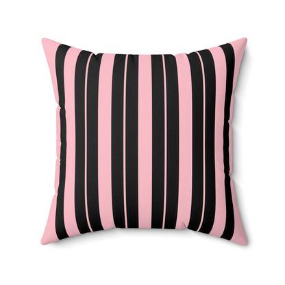 Pink, Black Retro Stripes Cushion Pillow
