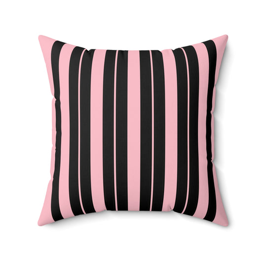 Pink, Black Retro Stripes Cushion Pillow