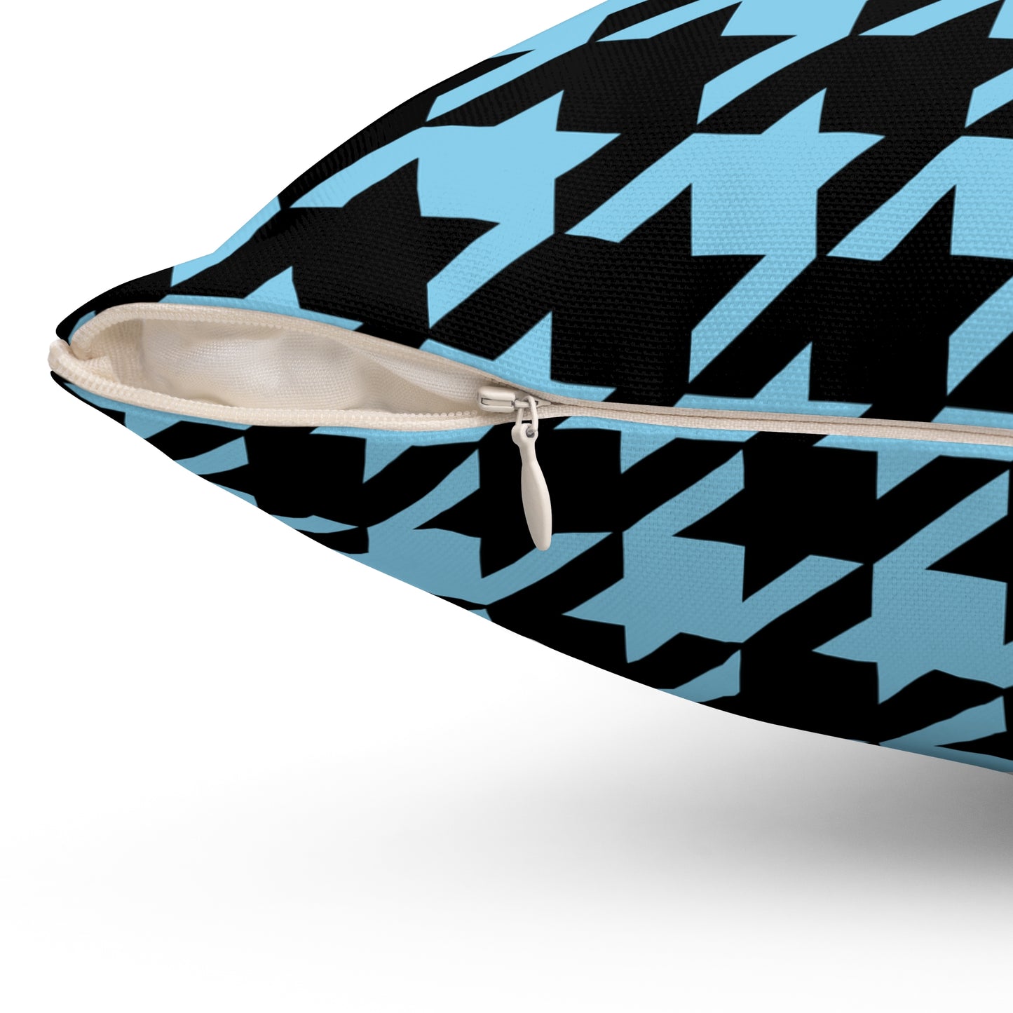 Sky Blue, Black Retro Houndstooth Cushion Pillow