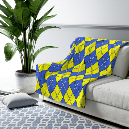Royal Blue, Yellow Retro Argyle Blanket Throw