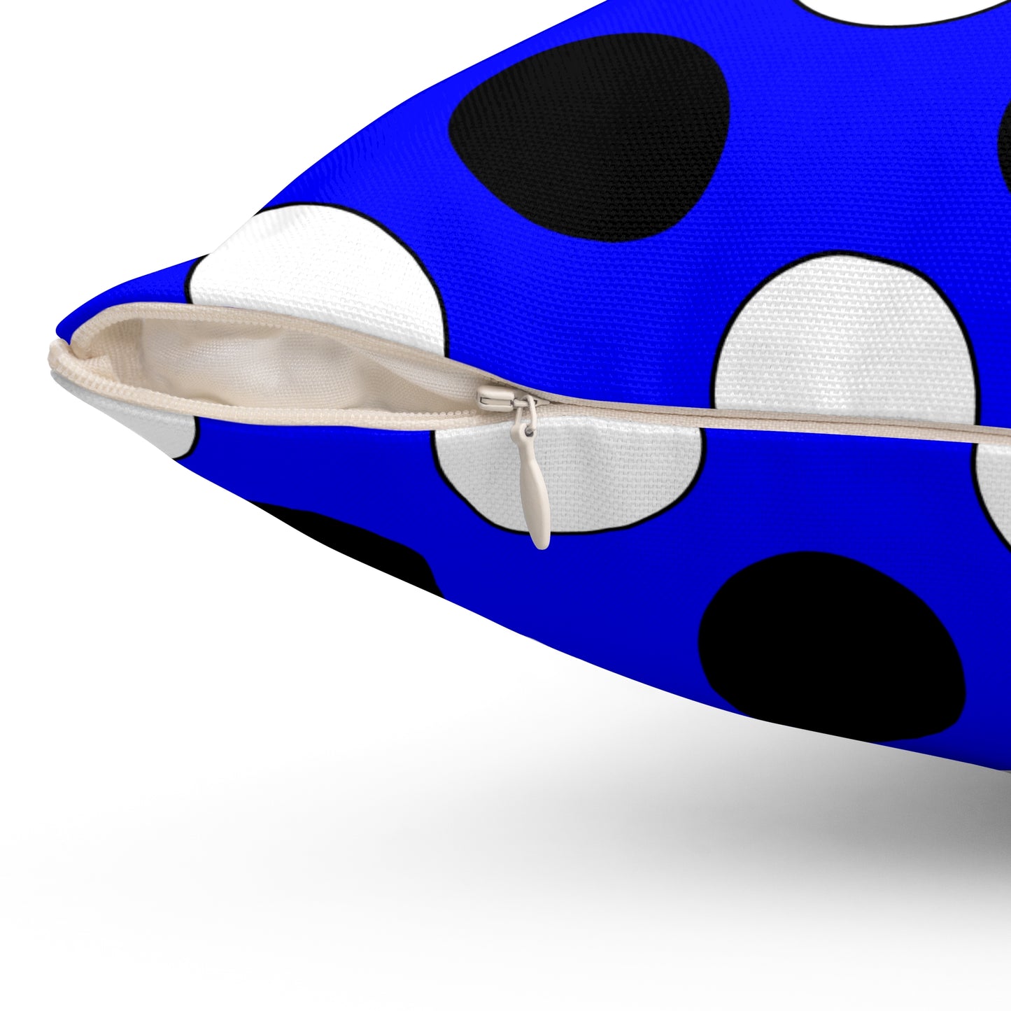 Blue, Black, White Retro Polka Dots Cushion Pillow