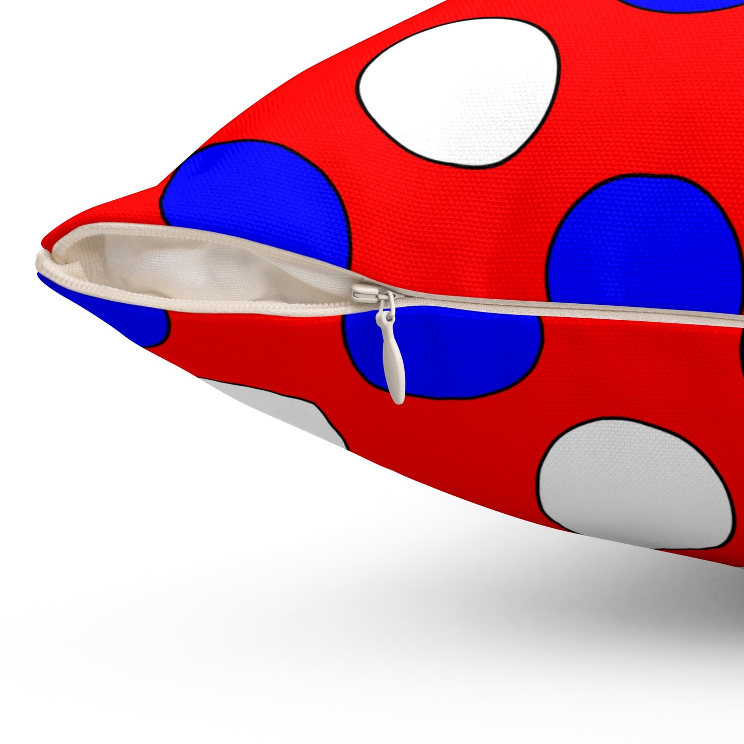 Red, White, Blue Retro Polka Dots Cushion Pillow