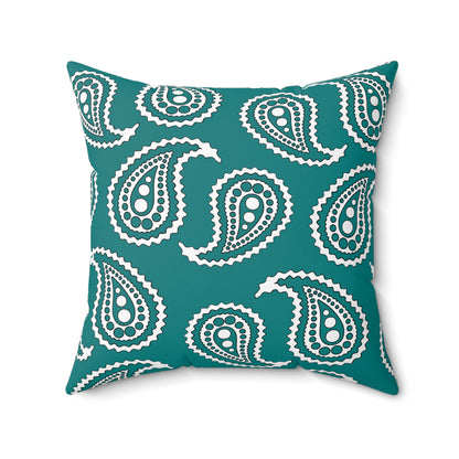 Teal, White Retro Paisley Cushion Pillow