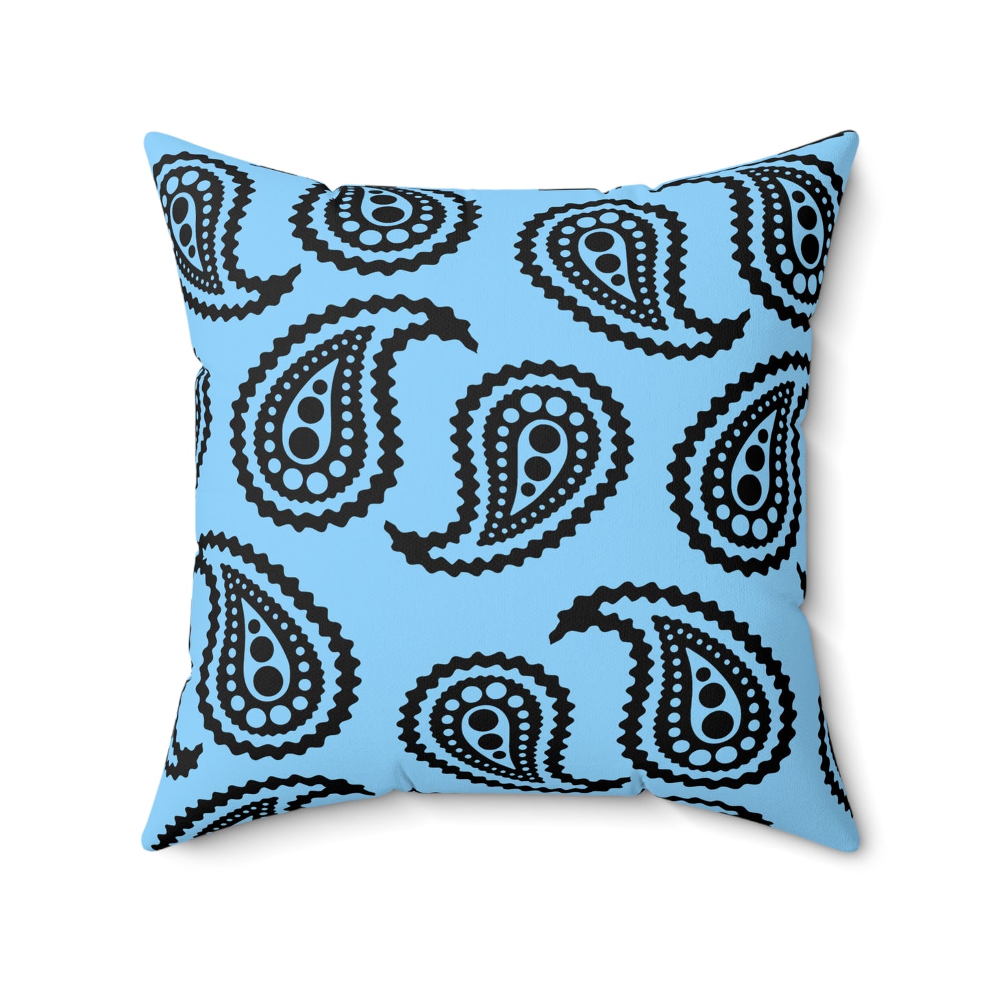 Light Blue, Black Retro Paisley Cushion Pillow
