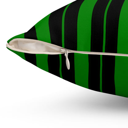 Green, Black Retro Stripes Cushion Pillow