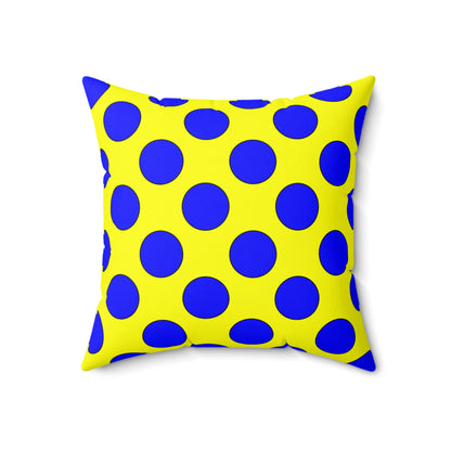 Yellow, Blue Retro Polka Dots Cushion Pillow