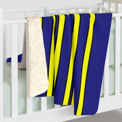 Navy Blue, Yellow Retro Stripes Blanket Throw
