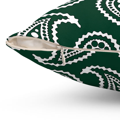 Dark Green, White Retro Paisley Cushion Pillow